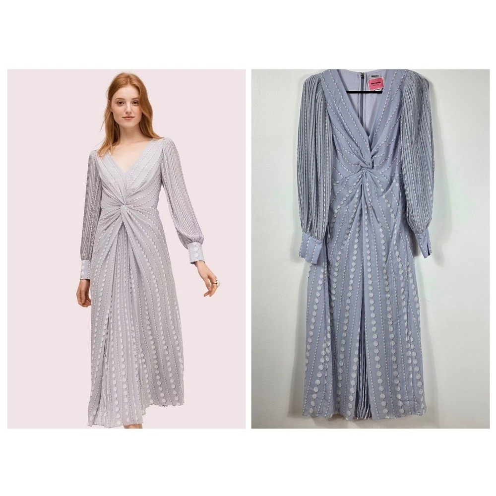 Kate Spade‎ Pea; Drops Dress Women Size 4 Lilac Twist Front Pleated Dot  Event